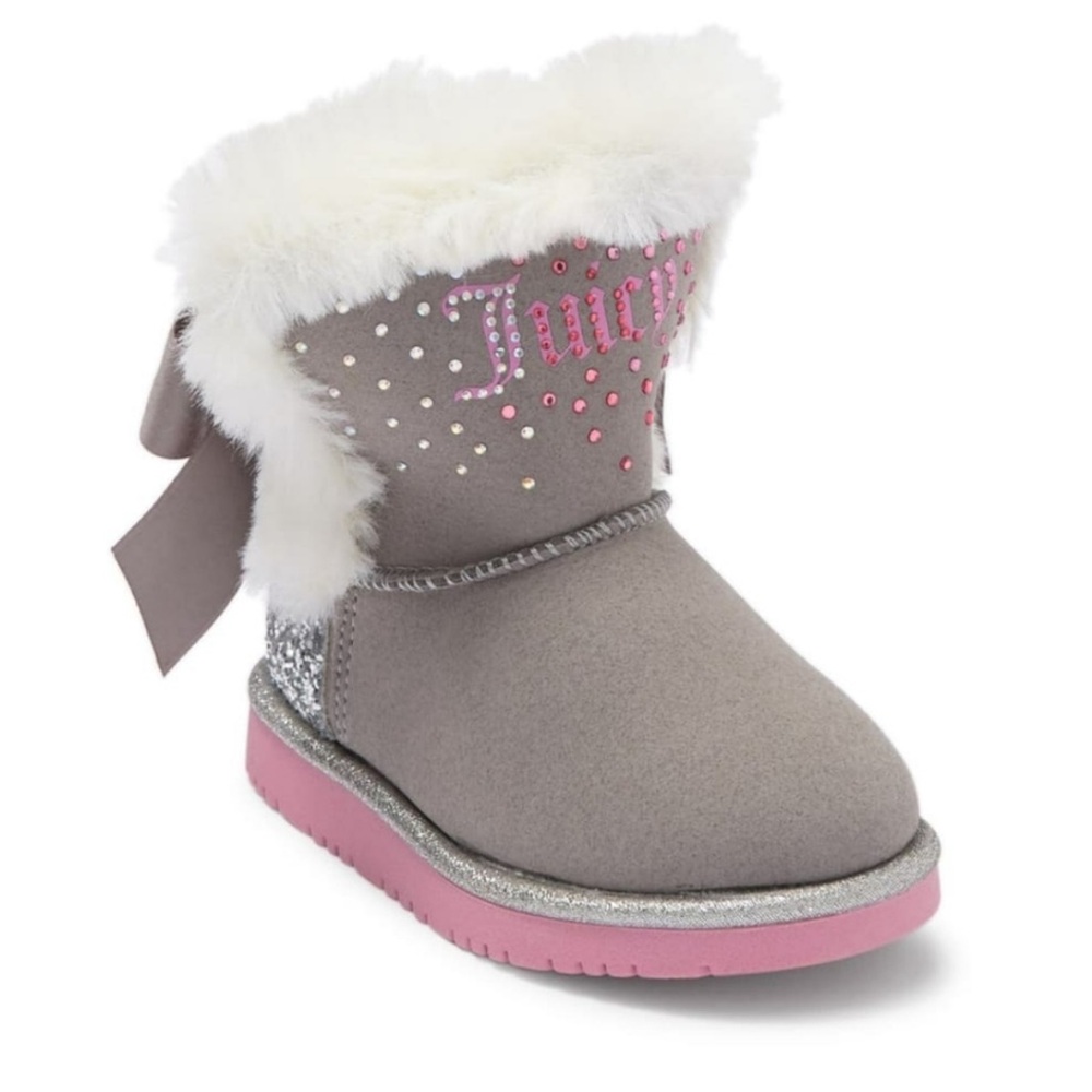 Juicy Couture Pink and Gray Boots with White Fur